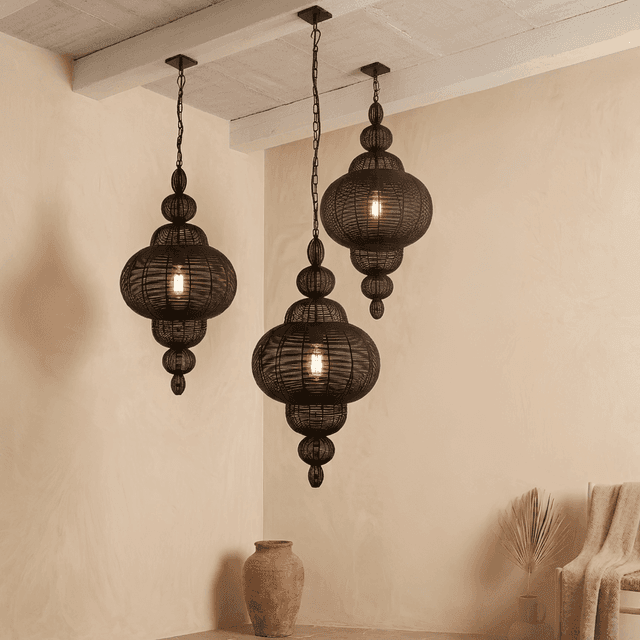 Hanging ceiling lamps (matte black metal), 3 total